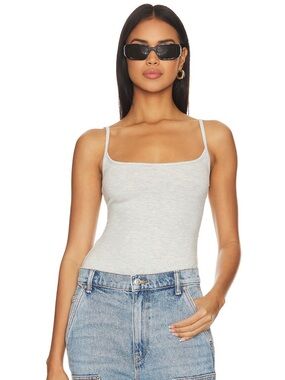 Essential Square Neck Spaghetti Strap Bodysuit - Light Gray